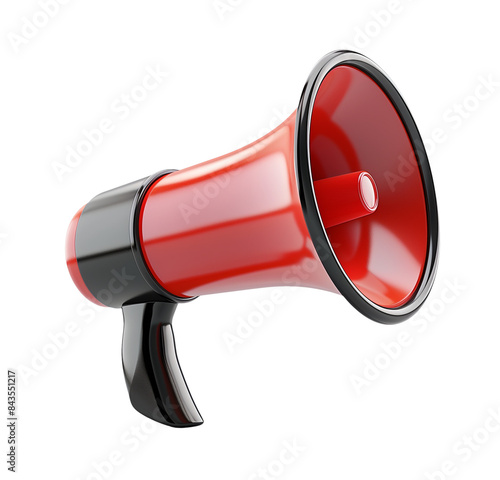 Red megaphone Isolated transparent background PNG. Alarm and announcement