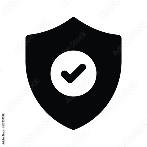 Modern icon of verified security, checkmark inside protection shield