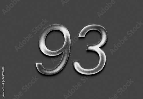 Chrome metal 3D number design of 93 on grey background.