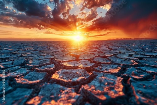 Cracked earth at sunset, a stark reminder of the effects of climate change