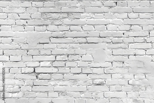 Old white brick wall background, wide panorama of masonry, Generative AI
