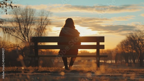 A woman sitting alone on a bench