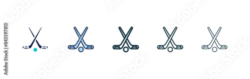 Hockey sticks icon set. crossed golf sticks vector symbol. icehockey stick pictogram in black filled and outlined style.