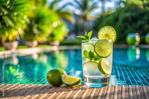 Glass of lemonade with lime and mint