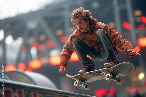Skateboarder executing mid-air trick - Impressive Skateboarding Stunt