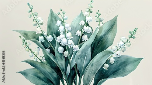 Whimsical Watercolor Bouquet of Lily of the Valley Flowers in Soft,Dreamlike Composition
