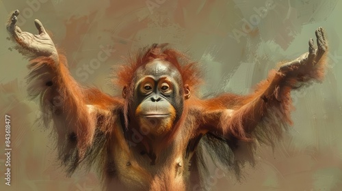 cheerful orangutan extending warm welcome friendly primate portrait illustration digital painting