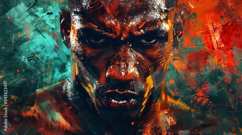 intense boxer portrait with determined expression powerful athlete character aigenerated digital painting
