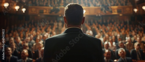 A politician making a speech with a large audience, 8k uhd