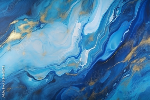 Processed collage of luxurious ocean blue and gold ink marble texture. Background for banner