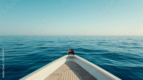 Beautiful seascape view from bow of luxury yacht in sea water.