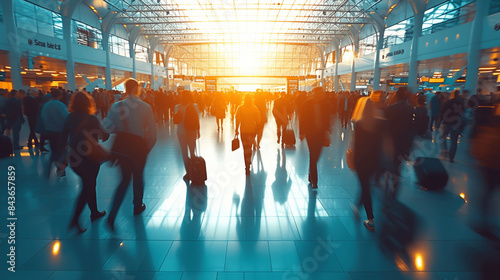 Dynamic Scene of Business People in Airport Setting Highlights Modern Travel and Business Activity