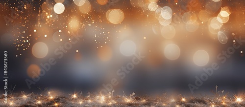 abstract Christmas background with holiday lights and copy space magic bokeh glitter with blinking stars and falling snowflakes