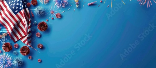 June 4th USA Independence Day - background with fireworks for design. festive 4th of july background. Full with fireworks and USA flag. Independence Day (United States) Memorial day