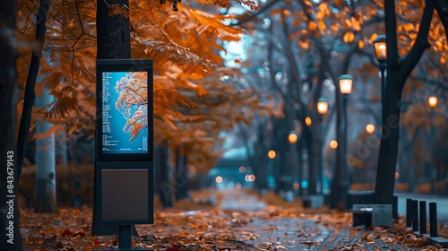 Modern cantilever pole holding a sleek digital information board in a city park