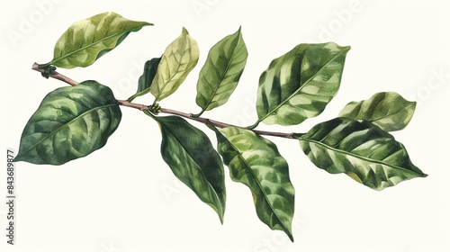 Coffee green leaves on white background. AI generate illustration