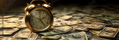 old pocket watch and money notes banner showing time vs money concept