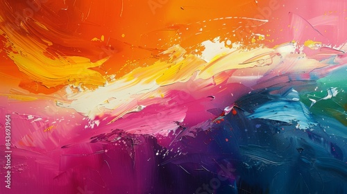 Abstract Acrylic Painting With Yellow, Orange, Pink, and Blue Hues