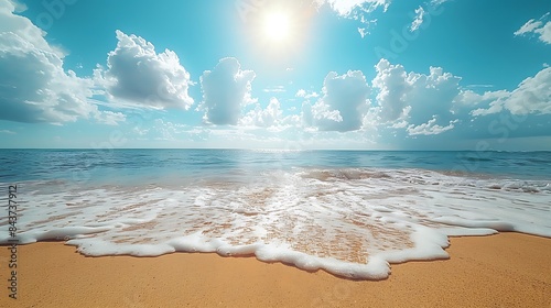 Bright midday sun shining on a sandy beach