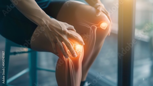 athlete or spot people having knee injury due to ligament inflammation, knee pain due to exercise, massage, muscle relaxation, rheumatoid arthritis, gait disturbance, rheumatoid arthritis