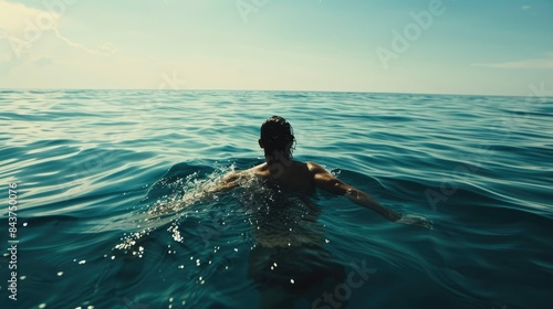 Swimmer in the vast ocean