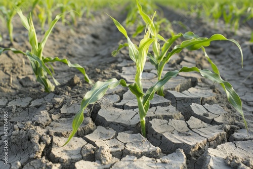 Genetically Modified Cornfield Thriving Amid Drought Conditions with Dry, Cracked Soil