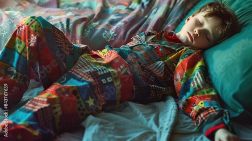 A fashionably clad grunge kid dozes off in his trendy pajamas