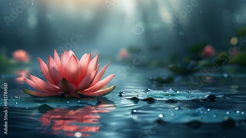 A blooming lotus flower floating on a still pond, bathed in gentle sunlight, symbolizing purity, spiritual awakening, and inner peace. Clipart illustration style, clean, Minimal,