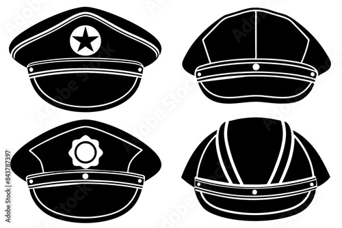 Police service cap vector icon set illustration