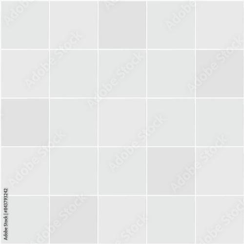 Seamless texture pattern of white gray tile floor or wall. New clean surface in top view for background. Decorative finishing material for decoration in bathroom or kitchen. Vector illustration.
