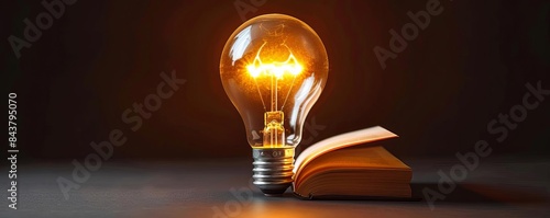 Light bulb with an open book inside, representing enlightenment through knowledge, warm colors, vintage style, digital illustration