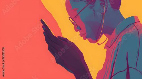 Eine Person mit einem Handy in der Hand, Eine Frau am Handy, Illustration Mobile Phone, Musik Streaming, Handy Tarif, Moderne Kunst 