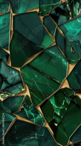 Abstract green marble surface with gold accents
