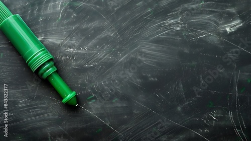 A green glue stick illustration with a blackboard in the background corner for copy space