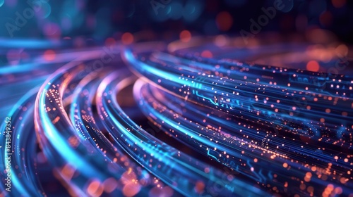 futuristic fiber optic technology concept with glowing cables and data streams 3d render
