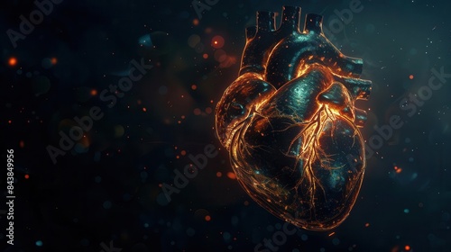 glowing artificial heart with visible arteries on dark background ai generated