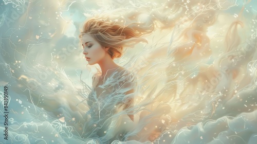 goddess of love depicted in soft pastel colors ethereal and dreamy concept art