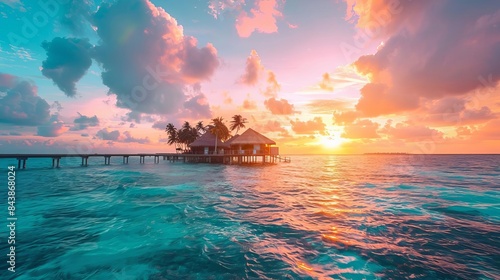 serene sunset at a luxurious maldives island resort tropical paradise landscape