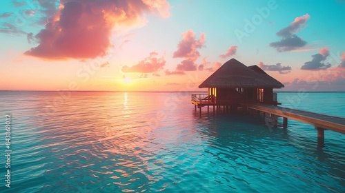 serene sunset at a luxurious maldives island resort tropical paradise landscape