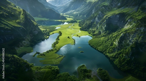 Green valleys with rivers picture
