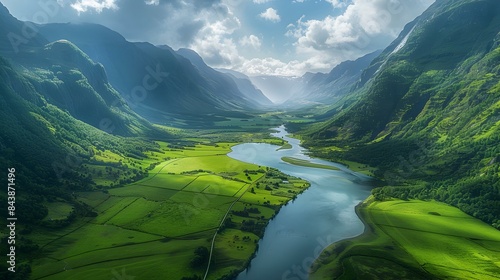 Lush valley with a river
