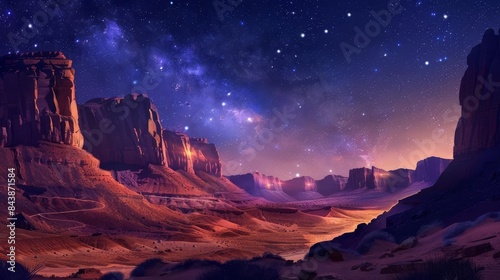 starlit desert canyon majestic nightscape landscape digital oil painting