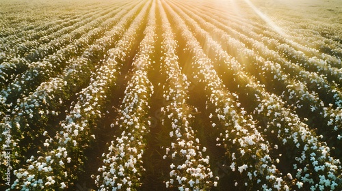 Cotton fields with white blooms