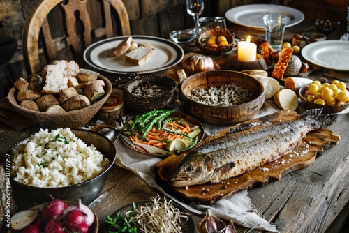 Table with a lot of food on it, norwegian recipes, food background 