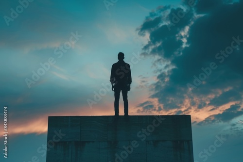 Man on roof with mental disorder thinking about suicide