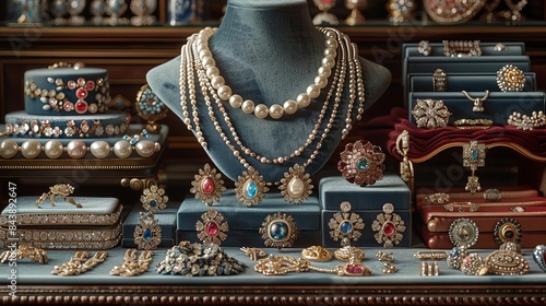 display case with a variety of jewelry on it