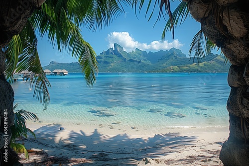 Palm-Framed Bora Bora: Tropical Paradise View