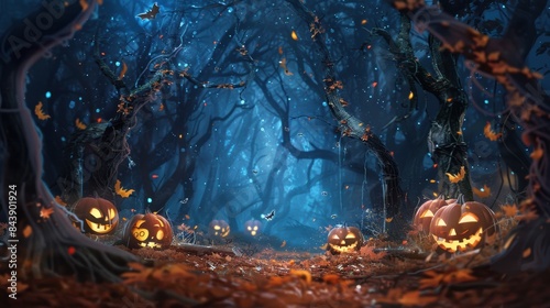 Mysterious Forest with Glowing Pumpkins