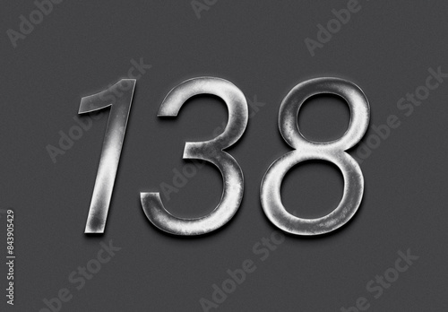 Chrome metal 3D number design of 138 on grey background.