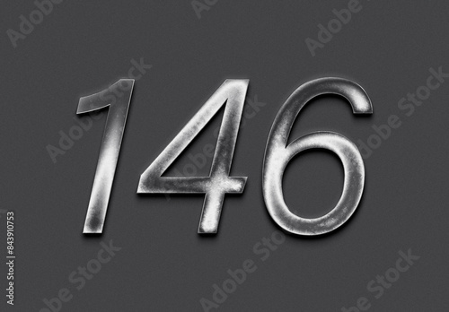 Chrome metal 3D number design of 146 on grey background.